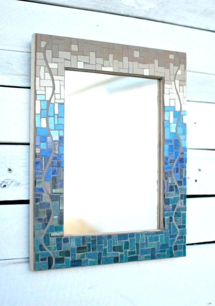 Blue and Grey Bathroom Mirror Idea