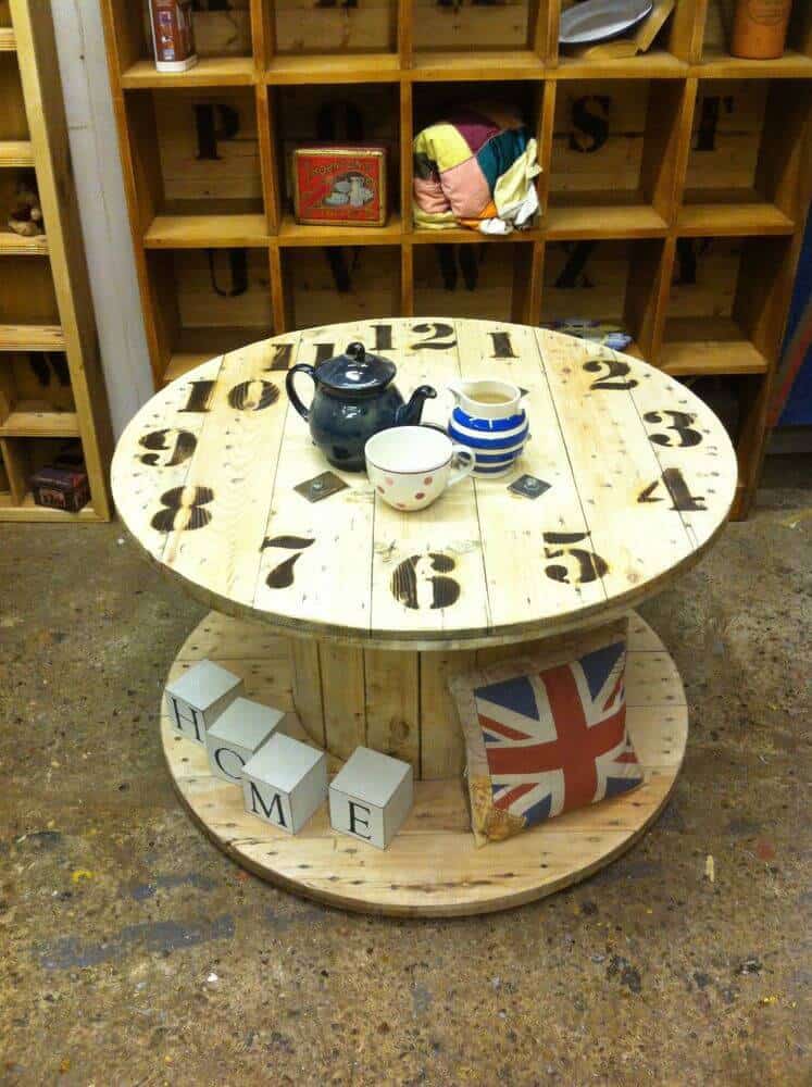 Cable Drum End Clock Table