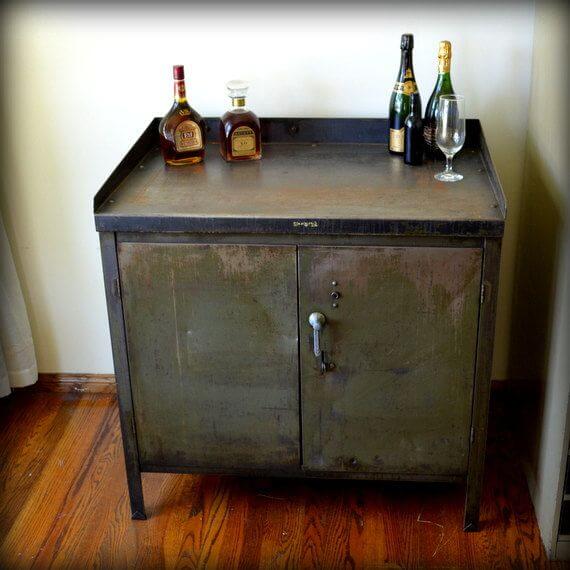 Industrial metal cabinet living room