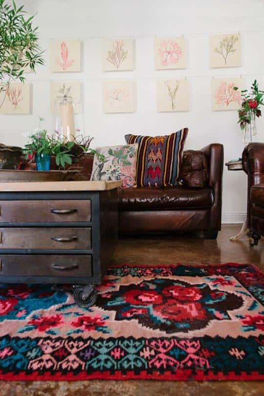 Leather bohemian living room
