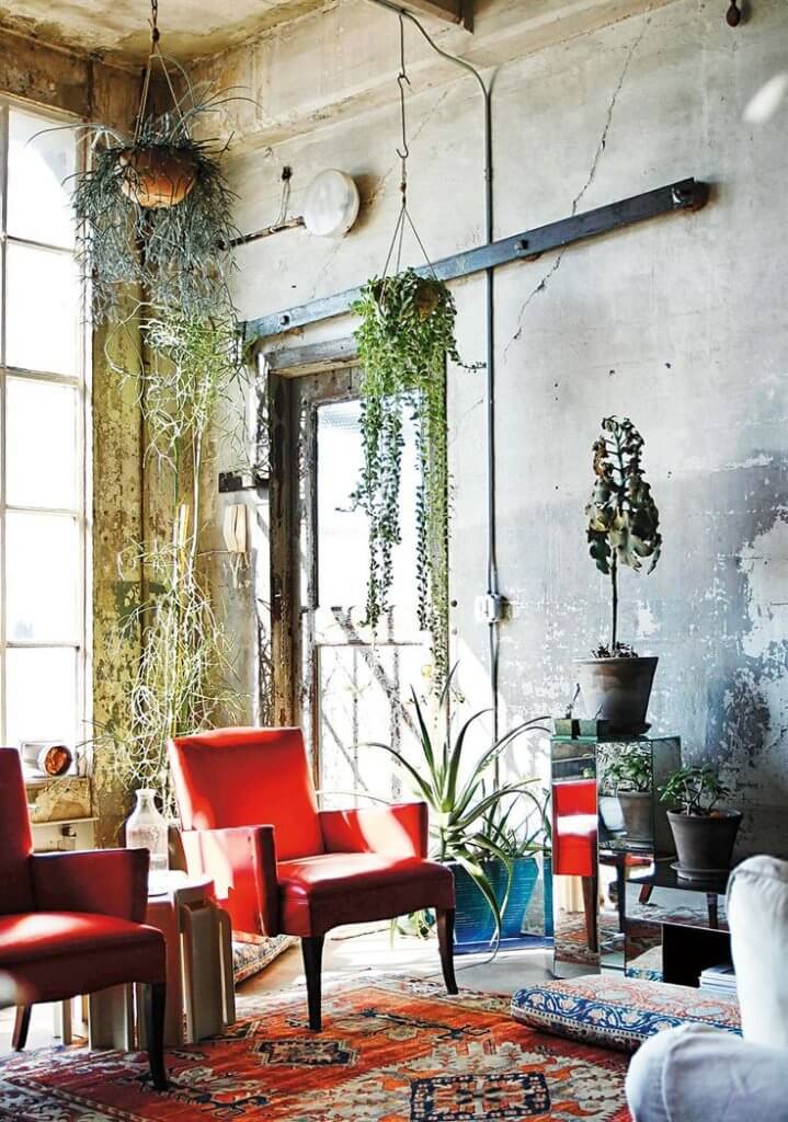 Plants bohemian living room 