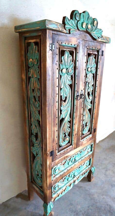 Refurbished colorful handcrafted cabinet
