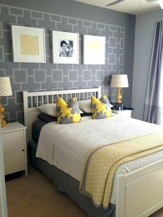 Sunshine Yellow and grey bedroom