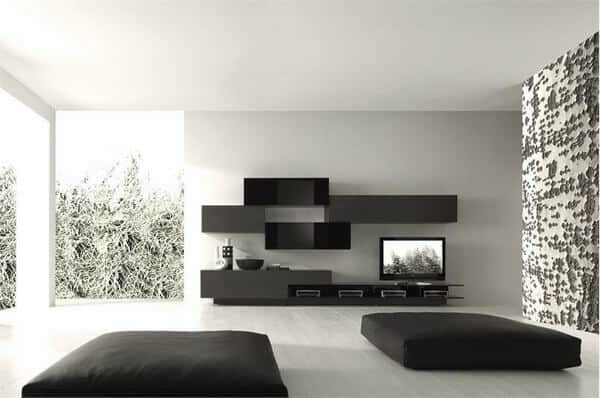 white walls woth black accent minimalist room