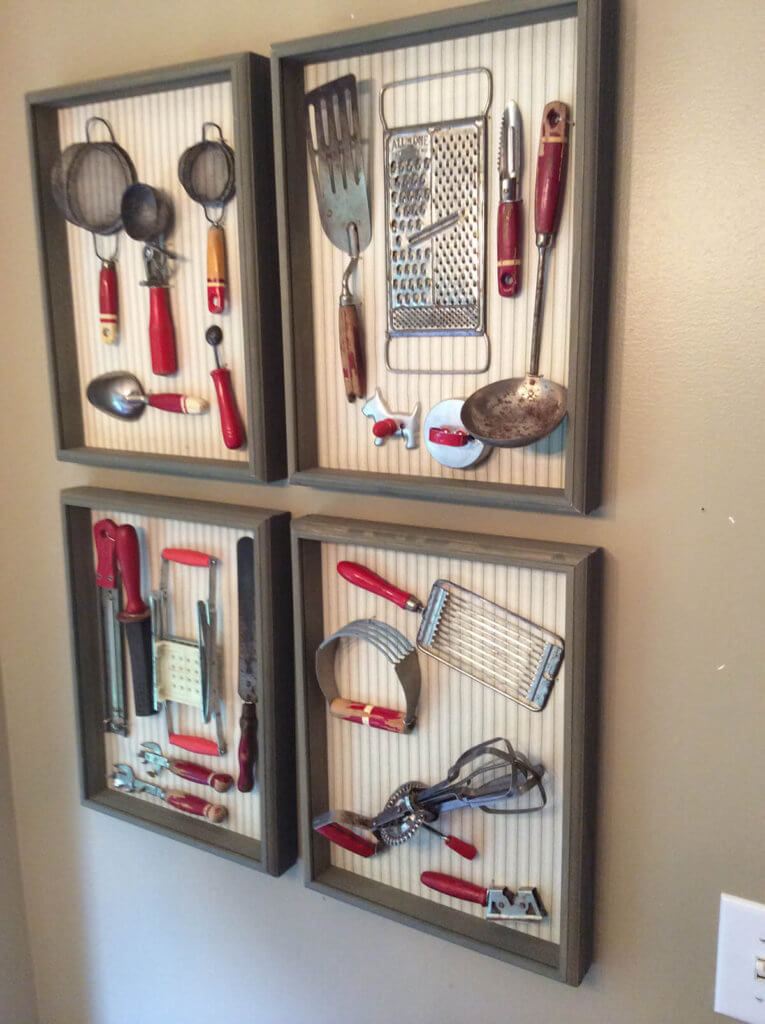 Antique Framed Kitchen Utensils Idea