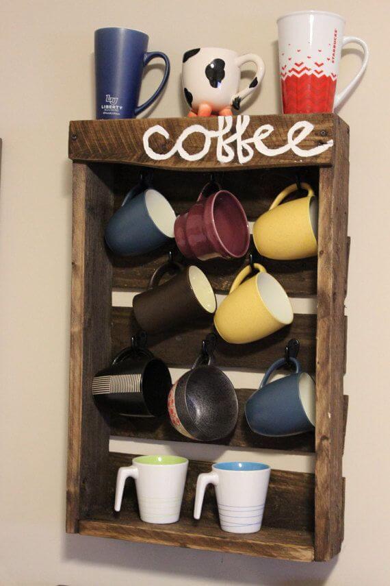 Painted Pallet Cup Holder Ideas with hooks