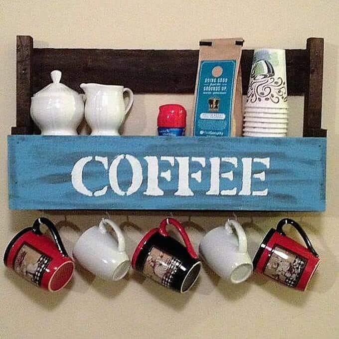 Pallet Cup Holder for kitchen decor with shelves