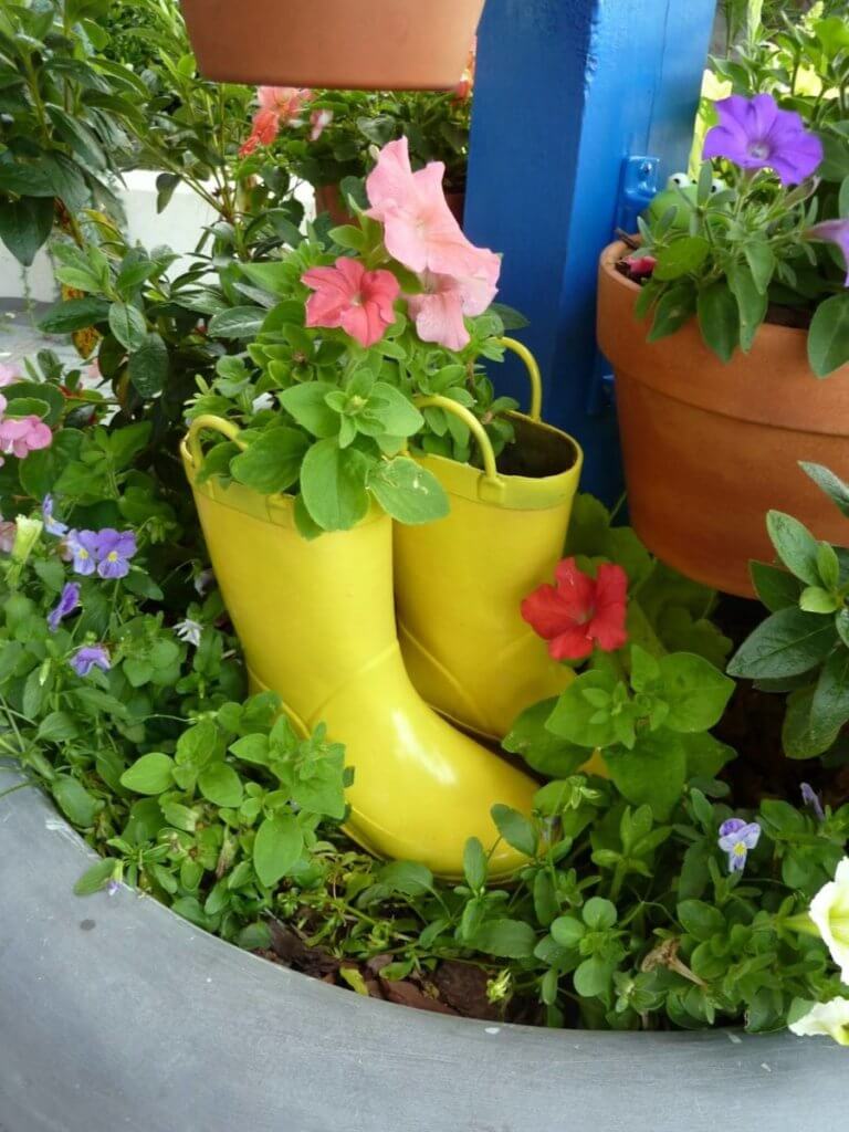 Rain Boot Planters Decor Idea