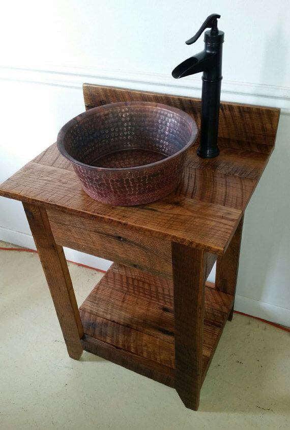 Rustic vessel sinks on wooden tops