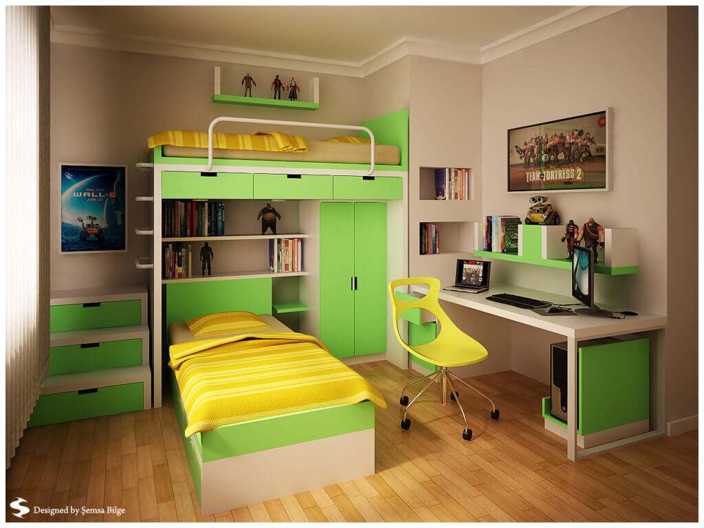 Green bedroom for teens